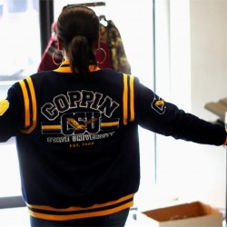 Coppin St. University Unisex Navy Blue Varsity Jacket Coppin St. University Unisex Navy Blue Varsity Jacket