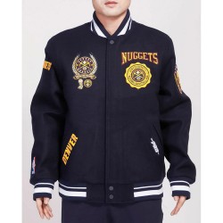 Denver Nuggets Crest Emblem Navy Varsity Wool Jacket