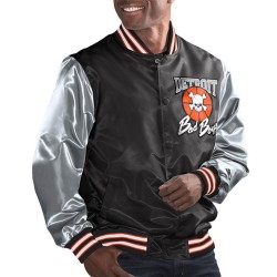 Detroit Bad Boys Black and Gray Varsity Satin Jacket