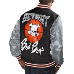 Detroit Bad Boys Black and Gray Varsity Satin Jacket