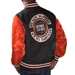 Detroit Bad Boys Black and Orange Varsity Satin Jacket Detroit Bad Boys Black and Orange Varsity Satin Jacket