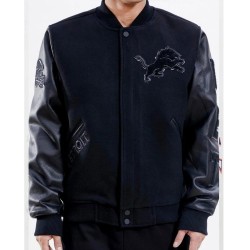 Detroit Lions Letterman Varsity Black Jacket