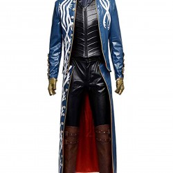 Devil May Cry 3 Vergil Blue Leather Trench Coat Devil May Cry 3 Vergil Blue Leather Trench Coat