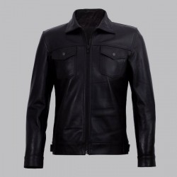 Diran Men Black Classic Leather Jacket with Shirt Collar Diran Men Black Classic Leather Jacket with Shirt Collar