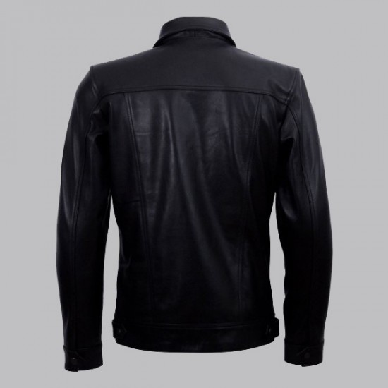 Diran Men Black Classic Leather Jacket with Shirt Collar