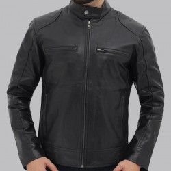 Dodge Black Mens Leather Racer Jacket Dodge Black Mens Leather Racer Jacket