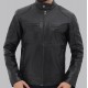 Dodge Black Mens Leather Racer Jacket