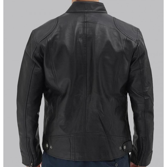 Dodge Black Mens Leather Racer Jacket