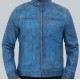 Dodge Cafe Racer Sky Blue Leather Jacket