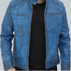 Dodge Cafe Racer Sky Blue Leather Jacket Dodge Cafe Racer Sky Blue Leather Jacket