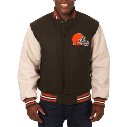 Domestic Cleveland Browns Varsity Brown and Cream Jacket Domestic Cleveland Browns Varsity Brown and Cream Jacket