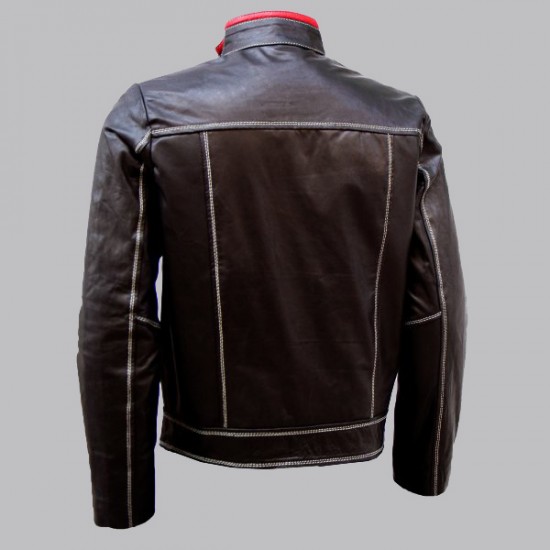 Double Stitched Men's Brown Leather Jacket