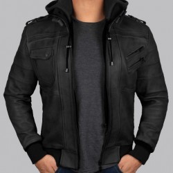 Edinburgh Black Hooded Leather Jacket Edinburgh Black Hooded Leather Jacket