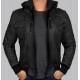 Edinburgh Black Hooded Leather Jacket