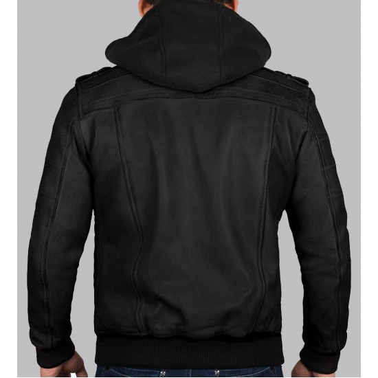 Edinburgh Black Hooded Leather Jacket