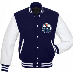 Edmonton Oilers Blue and White Letterman Jacket Edmonton Oilers Blue and White Letterman Jacket
