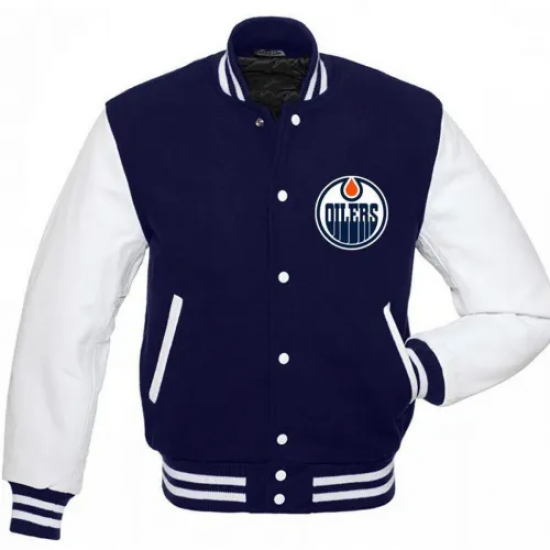 Edmonton Oilers Blue and White Letterman Jacket