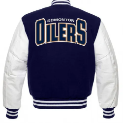 Edmonton Oilers Blue and White Letterman Jacket Edmonton Oilers Blue and White Letterman Jacket