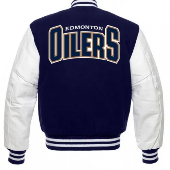 Edmonton Oilers Blue and White Letterman Jacket