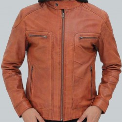 Edward Mens Tan Leather Jacket with Hood Edward Mens Tan Leather Jacket with Hood