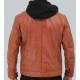 Edward Mens Tan Leather Jacket with Hood