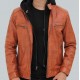 Edward Mens Tan Leather Jacket with Hood