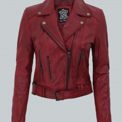 Elisa Womens Maroon Leather Motorcycle Jacket Elisa Womens Maroon Leather Motorcycle Jacket