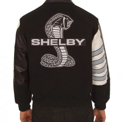 Embroidered Shelby Wool Black and Gray Leather Jacket Embroidered Shelby Wool Black and Gray Leather Jacket