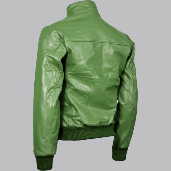 Expressive Green Bomber Leather Jacket