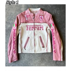 Ferrari Pink and White Leather Jacket Ferrari Pink and White Leather Jacket