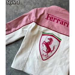 Ferrari Pink and White Leather Jacket Ferrari Pink and White Leather Jacket