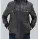 Frank Mens Black Leather Hooded Bomber Jacket