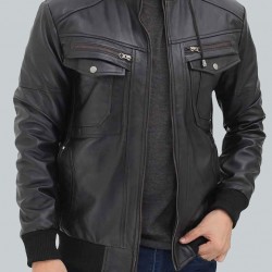 Frank Mens Black Leather Hooded Bomber Jacket Frank Mens Black Leather Hooded Bomber Jacket
