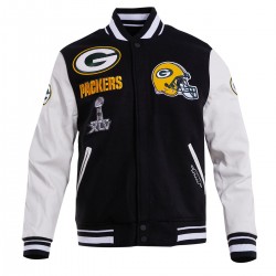 Green Bay Packers Black & White Wool Varsity Jacket Green Bay Packers Black & White Wool Varsity Jacket