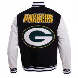 Green Bay Packers Black & White Wool Varsity Jacket Green Bay Packers Black & White Wool Varsity Jacket
