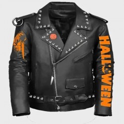 Halloween Black Real Leather Biker Jacket Halloween Black Real Leather Biker Jacket