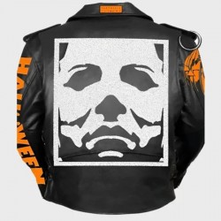 Halloween Black Real Leather Biker Jacket Halloween Black Real Leather Biker Jacket