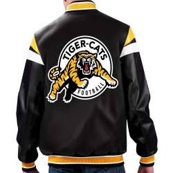 Hamilton Tiger-Cats Black Varsity Full-zip Leather Jacket Hamilton Tiger-Cats Black Varsity Full-zip Leather Jacket