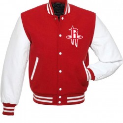 Houston Rockets Letterman Red and White Jacket