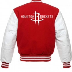 Houston Rockets Letterman Red and White Jacket