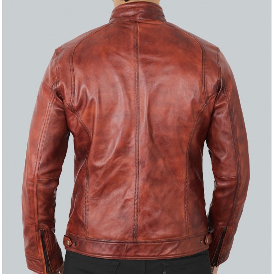 Idaho Mens Brown Leather Moto Jacket