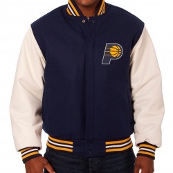 Indiana Pacers Navy and White Varsity Jacket
