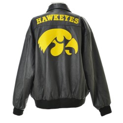 Iowa Hawkeyes Black Bomber Leather Jacket Iowa Hawkeyes Black Bomber Leather Jacket