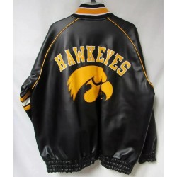 Iowa Hawkeyes Striped Black Genuine Leather Jacket Iowa Hawkeyes Striped Black Genuine Leather Jacket