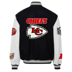 JH Kansas City Chiefs Varsity Black and White Jacket JH Kansas City Chiefs Varsity Black and White Jacket