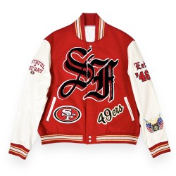 JH San Francisco 49ers Red and Off White Varsity Jacket JH San Francisco 49ers Red and Off White Varsity Jacket