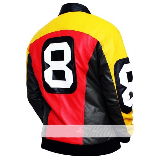 8 Ball Michael Hoban Leather Jacket With "8" Ball logon on the sleeves and back.