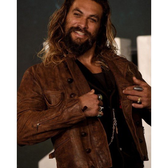 Jason Momoa Justice League Aquaman Distressed Brown Leather Jacket