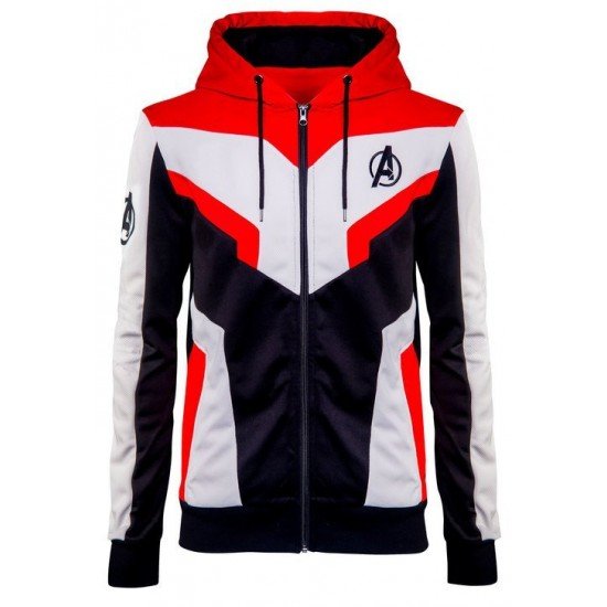 Avengers Endgame Advanced Tech Men’s Quantum Hoodie Jacket With Avengers Logo on the Chest And Right Sleeve.