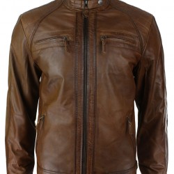 NEW Men's Distressed Brown Motorcycle Biker Real Sheepskin Leather Jacket